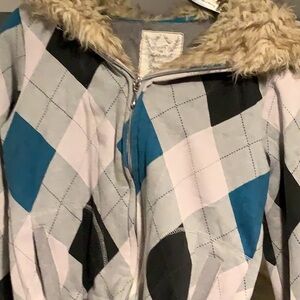 Kids Argyle Hoodie with Faux Fur